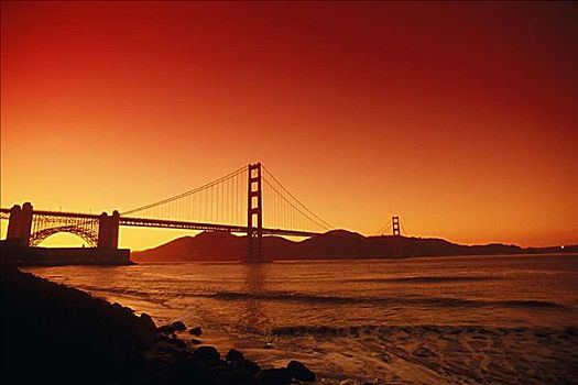 剪影,吊桥,金门大桥,旧金山,加利福尼亚,美国