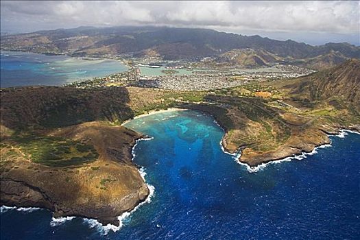 夏威夷,瓦胡岛,俯视,恐龙湾