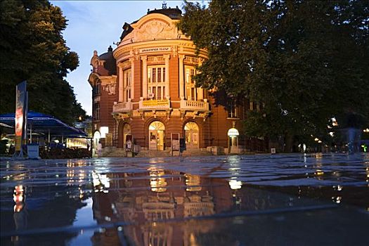 歌剧院,瓦尔纳,黄昏,保加利亚,欧洲