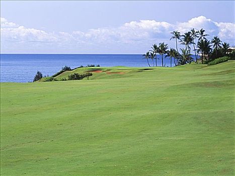 夏威夷,考艾岛,考艾礁湖,高尔夫球场,基乐球场,场地,靠近,海洋