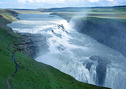 冰岛,瀑布,飞溅,绿色,风景