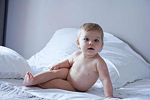 裸露,婴儿,倚靠,床,头像