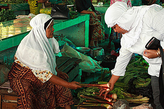 卖蔬菜,人,市场,印度尼西亚,七月,2007年