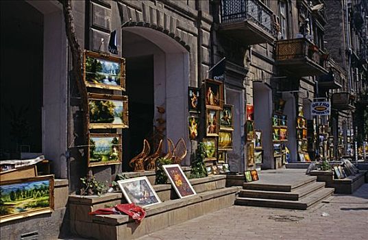 阿塞拜疆,巴库,艺术,短小,街道,喷泉,市中心,旅游,纪念品,售出,挨着