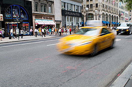 著名,纽约,黄色出租车,出租车,动态,模糊