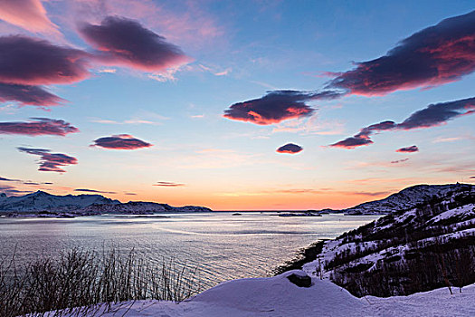 风景,日落,峡湾,北极,挪威