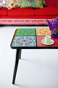 50年代风格,茶几,涂绘,上面,正面,红色,桌子