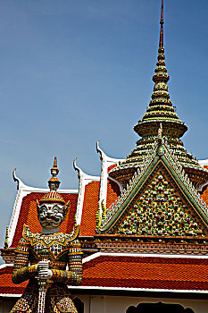 亚洲,曼谷,庙宇,泰国,抽象,十字架,彩色,屋顶,寺院,天空,宗教,图案,晴朗
