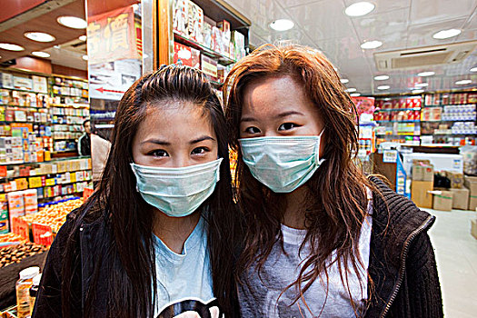 中国,香港,女孩,穿,感冒,面具