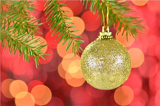 圣诞装饰,金色,圣诞球,悬挂,云杉,细枝,背景