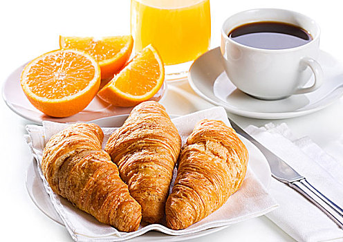 早餐,牛角面包,果汁,咖啡