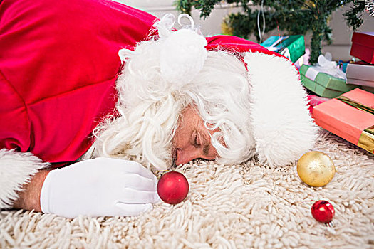 疲惫,圣诞老人,休息,地毯