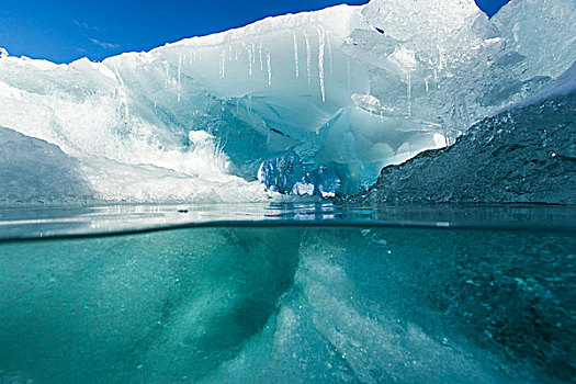 南极,水下视角,融化,冰山,漂浮,靠近,岛屿,湾