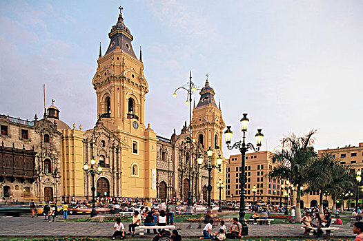 游客,正面,大教堂,阿玛斯,库斯科市,秘鲁