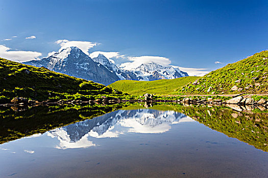 艾格尔峰,山,反射,高山,湖,伯尔尼阿尔卑斯山,伯恩,瑞士