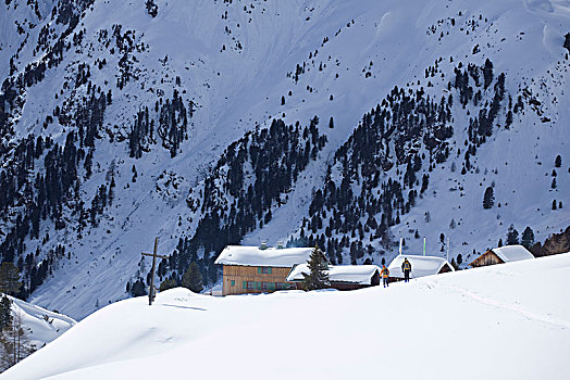 滑雪,正面,小屋,冬天,阿尔卑斯山,提洛尔,奥地利
