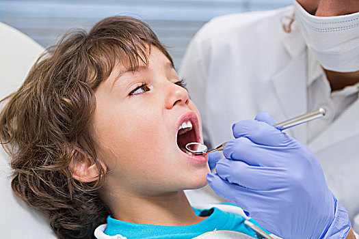儿科,牙医,检查,小男孩,牙齿,椅子