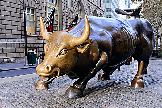 牛市,正面,证券交易所,纽约股票交易所,华尔街,曼哈顿,纽约,美国,北美