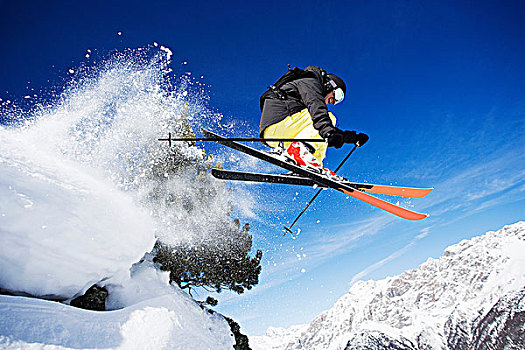 男性,滑雪,半空,山