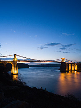 威尔士,格温内思郡,班戈,吊桥,一个,现代,世界,联系,岛屿,安格尔西岛,大陆