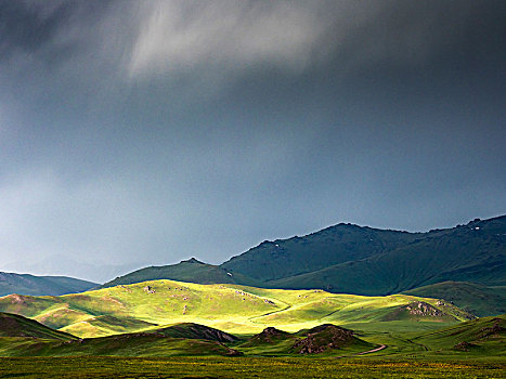 山景,湖,吉尔吉斯斯坦,亚洲