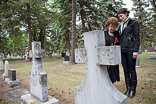 祖母,孙女,墓地,埃德蒙顿,艾伯塔省,加拿大
