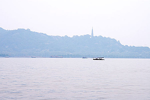 西湖风光,宝石山,游船