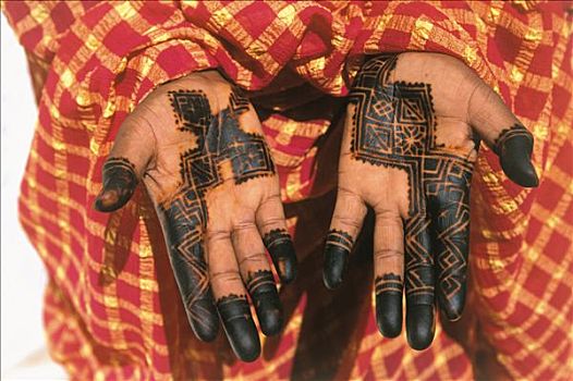 摩洛哥,玛拉喀什,特写,女人,手,指甲花纹身