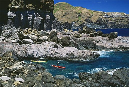夏威夷,毛伊岛,两个男人,漂流,海岸,岩石,海岸线,海洋,有趣