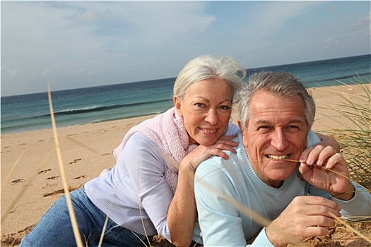 高兴,老年,夫妻,海滩