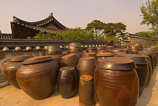 传统,陶制容器,正面,韩国,房子,南山谷韩屋村,首尔
