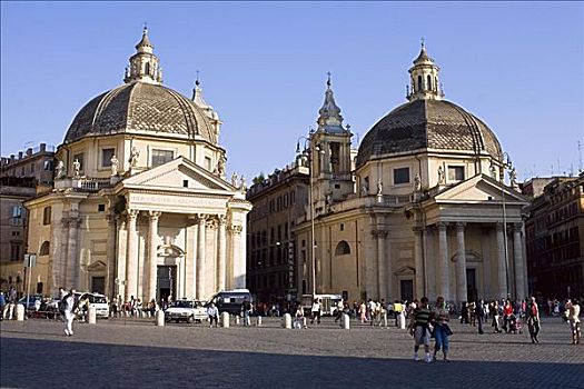 游客,正面,教堂,圣马利亚,波波罗广场,罗马,意大利