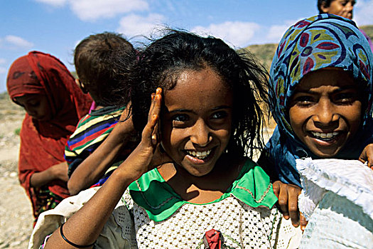 也门,山,区域,女孩,肖像