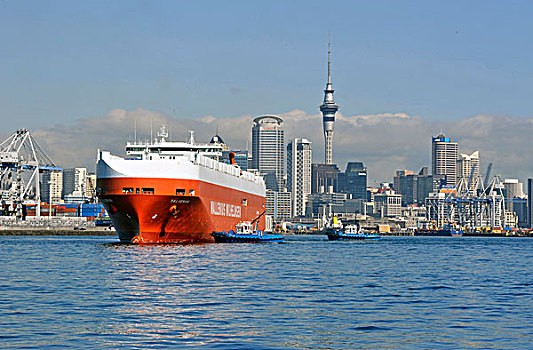 大,货物,船,进入,港口,奥克兰,新西兰