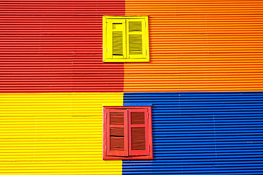 彩色,墙壁,两个,窗户,布宜诺斯艾利斯