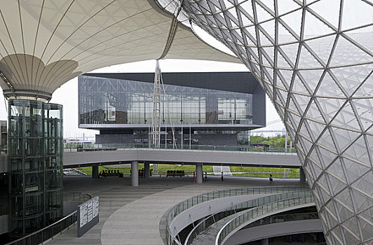 2010上海世博会,世博轴,国际,进步,工程,膜,屋顶,钢铁,玻璃,结构,篷子,中心,背景