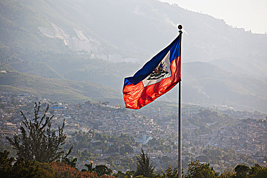 海地人,旗帜,城市,后面,太子港,海地