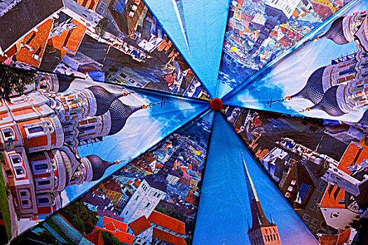 爱沙尼亚,塔林,伞,展示,城市风光