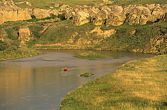 独木舟,牛奶河,文字,石头,省立公园,艾伯塔省,加拿大