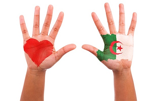 非洲,涂绘,心形,阿尔及利亚人,旗帜,喜爱
