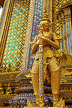 魔鬼,寺庙,曼谷,亚洲,泰国,抽象,十字架,彩色,金色,寺院,宫殿,战士