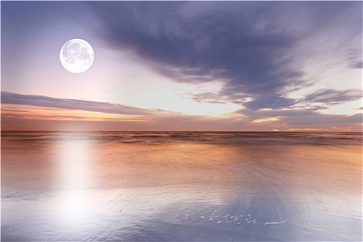 月亮,平静,白天,海滩