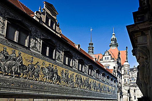 壁画,队列,王子,城堡,背影,德累斯顿,萨克森,德国,欧洲