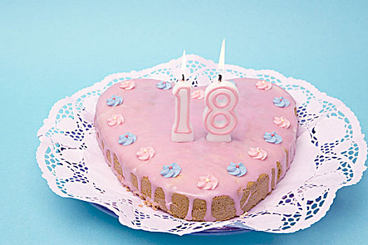 生日蛋糕,心形,蜡烛,支付,生日,蛋糕,浇料,粉色,装饰,生日蜡烛,满,岁月,祝贺,幸运,深情,愉悦,蓝色背景,静物,工作室