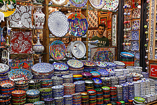 陶瓷,商家,大巴扎集市,贝亚,伊斯坦布尔,欧洲,局部,土耳其,亚洲