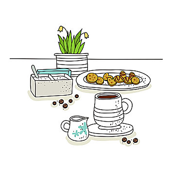 咖啡杯,饼干,盆栽,背景