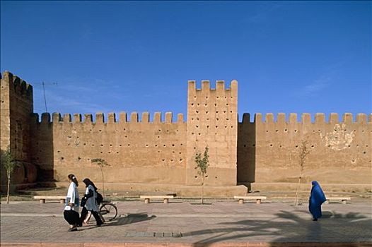 摩洛哥,达鲁丹,女人,走,壁