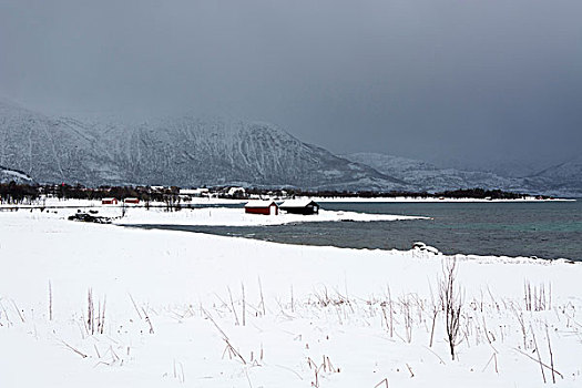 乌云,上方,雪,罗弗敦群岛,韦斯特阿伦,岛屿,挪威