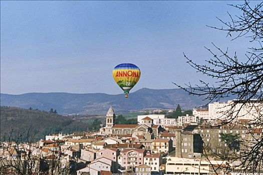 法国,热气球,飞跃,城镇