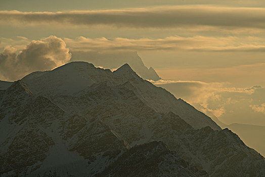 风景,上方,山脉,楚格峰,冬天,靠近,巴伐利亚阿尔卑斯山,巴伐利亚,德国